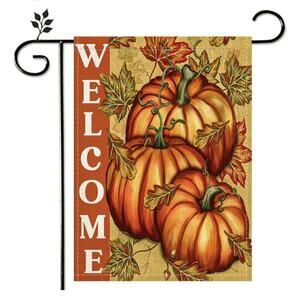 Welcome Yard Garden Flag 12x18 Inch Fall Leaves Autumn Pumpkins Thanksgiving